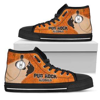 Funny Pug Dog High Top Shoes Pug Rock Records Orange - Monsterry UK