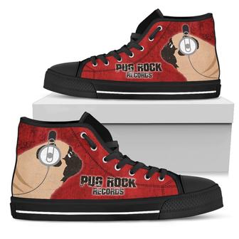 Funny Pug Dog High Top Shoes Pug Rock Records Red - Monsterry