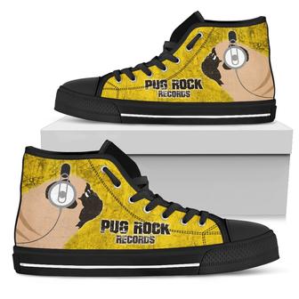 Funny Pug Dog High Top Shoes Pug Rock Records Yellow - Monsterry DE