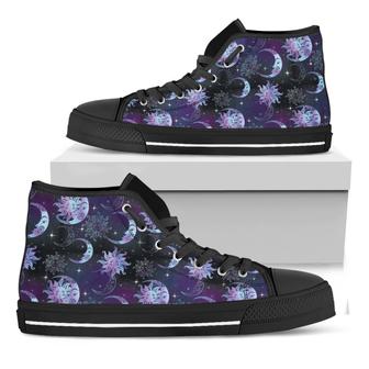 Galaxy Celestial Sun And Moon Print Black High Top Shoes - Monsterry AU