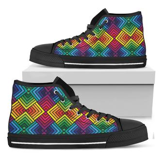 Geometric Rainbow Pattern Print Black High Top Shoes - Monsterry UK
