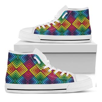 Geometric Rainbow Pattern Print White High Top Shoes - Monsterry AU