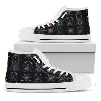 Ghost Samurai Mask Pattern Print White High Top Shoes - Monsterry CA