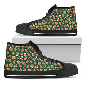 Gingerbread Cookies Pattern Print Black High Top Shoes - Monsterry CA