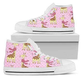 Giraffe Cute Pink Polka Dot Print Women High Top Shoes - Monsterry