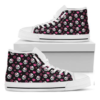 Girly Emo Skull Pattern Print White High Top Shoes - Monsterry CA