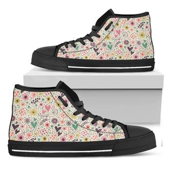 Girly Heart And Flower Pattern Print Black High Top Shoes - Monsterry AU