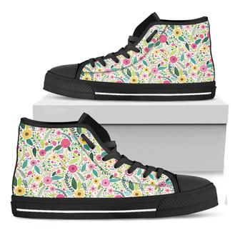 Girly Spring Flower Pattern Print Black High Top Shoes - Monsterry CA