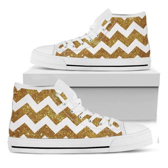 Gold And White Chevron Pattern Print White High Top Shoes - Monsterry CA