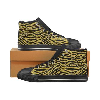 Gold Bengal Tiger Pattern Women's High Top Shoes Black - Monsterry CA