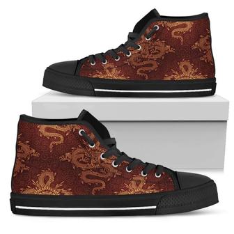 Gold Chinese Dragon Men's High Top Shoes - Monsterry UK