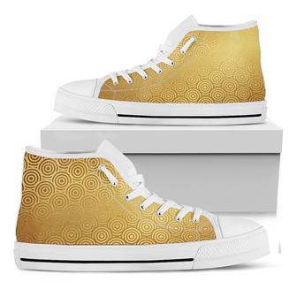 Gold Chinese Pattern Print White High Top Shoes - Monsterry AU