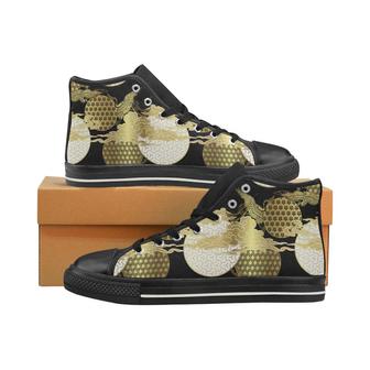 Gold Could Crane Japanese Pattern Women's High Top Shoes Black - Monsterry UK