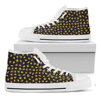 Gold Crown Pattern Print White High Top Shoes - Monsterry