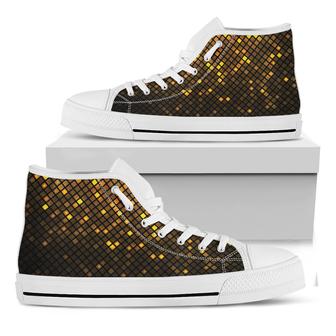 Gold Disco Lights Pattern Print White High Top Shoes - Monsterry AU