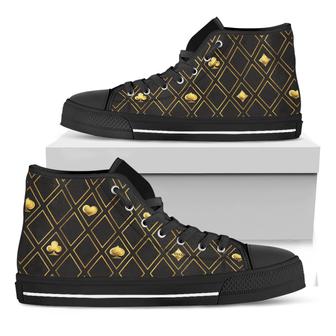 Gold Playing Card Suits Black High Top Shoes - Monsterry