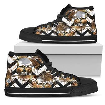 Gold Tropical Skull Men's High Top Shoes - Monsterry UK