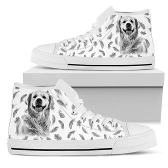 Golden Retriever Feather High Top Shoes For Women, Shoes For Men Custom Shoes - Monsterry