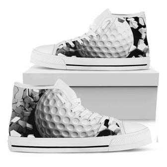 Golf Ball Breaking Wall Print White High Top Shoes For Men Women - Monsterry AU
