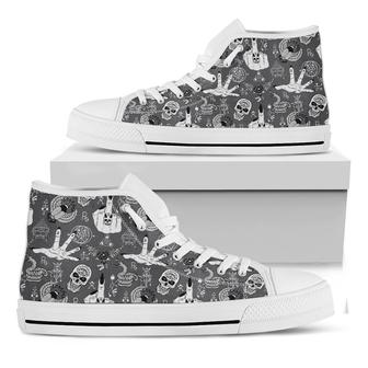 Gothic Wicca Curse Print White High Top Shoes - Monsterry