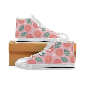 Grapefruit leaves flower pink background Women's High Top Shoes White - Monsterry CA