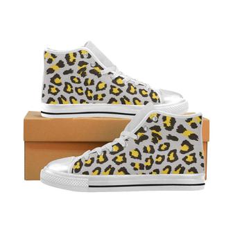 Gray Leopard print pattern Women's High Top Shoes White - Monsterry