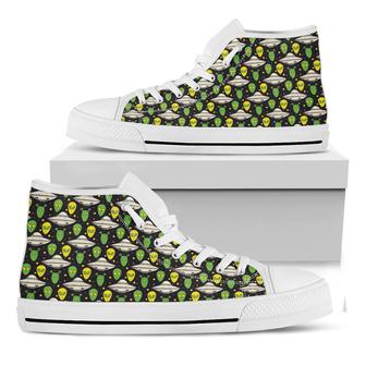 Green Alien Ufo Space Print White High Top Shoes - Monsterry AU