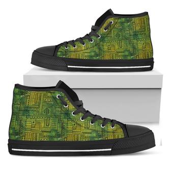Green And Black African Ethnic Print Black High Top Shoes - Monsterry UK