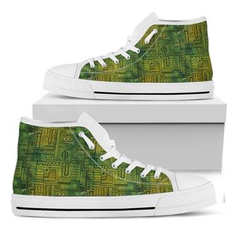 Green And Black African Ethnic Print White High Top Shoes - Monsterry UK