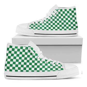 Green And White Checkered Pattern Print White High Top Shoes - Monsterry AU