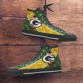 Green Bay Packers Christmas Football Pattern Canvas High Top Shoes - | Favorety