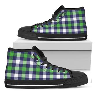 Green Blue And White Buffalo Plaid Print Black High Top Shoes - Monsterry AU