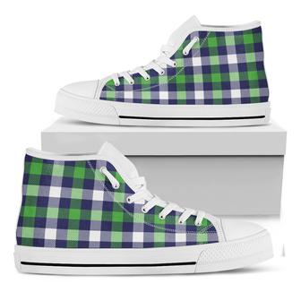 Green Blue And White Buffalo Plaid Print White High Top Shoes - Monsterry AU