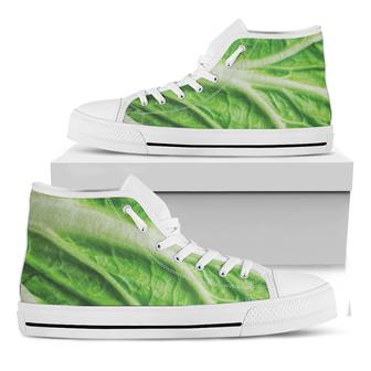 Green Cabbage Leaf Print White High Top Shoes - Monsterry UK