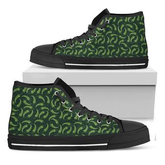 Green Chili Peppers Pattern Print Black High Top Shoes - Monsterry AU