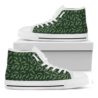 Green Chili Peppers Pattern Print White High Top Shoes - Monsterry DE