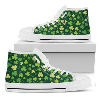 Green Clover Saint Patrick'S Day Print White High Top Shoes - Monsterry
