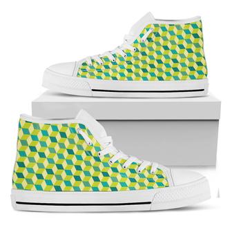 Green Geometric Cube Shape White High Top Shoes - Monsterry UK