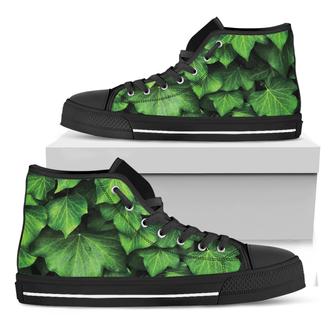 Green Ivy Leaf Print Black High Top Shoes - Monsterry AU