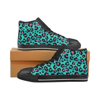 Green leopard skin print pattern Men's High Top Shoes Black - Monsterry AU