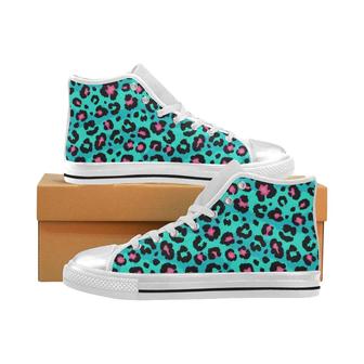 Green leopard skin print pattern Women's High Top Shoes White - Monsterry DE
