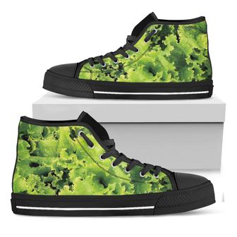 Green Lettuce Salad Print Black High Top Shoes - Monsterry UK