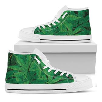 Green Marijuana Leaf Print White High Top Shoes - Monsterry
