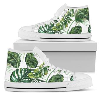 Green Pattern Tropical Palm Leaves Women High Top Shoes - Monsterry UK
