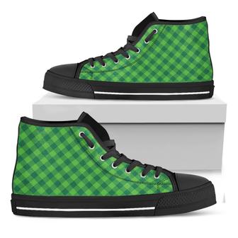 Green Plaid Saint Patrick'S Day Print Black High Top Shoes - Monsterry CA