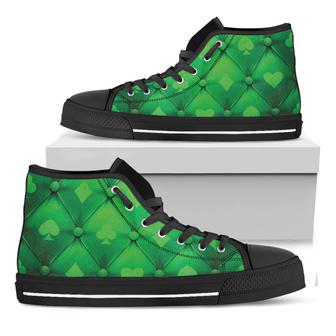 Green Playing Card Suits Black High Top Shoes - Monsterry CA