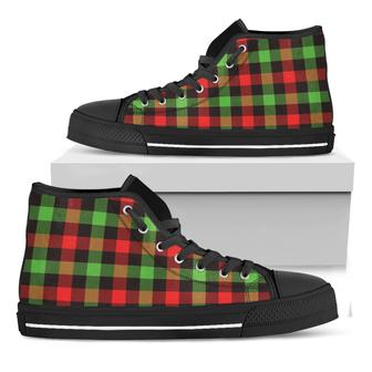 Green Red And Black Buffalo Plaid Print Black High Top Shoes - Monsterry UK