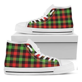 Green Red And Black Buffalo Plaid Print White High Top Shoes - Monsterry AU