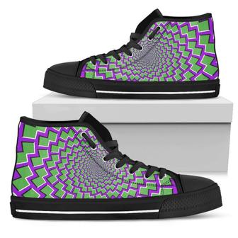 Green Shapes Moving Optical Illusion Men's High Top Shoes - Monsterry UK
