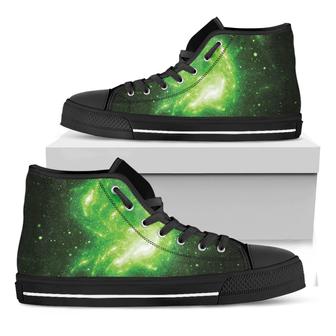 Green Sparkle Galaxy Print Black High Top Shoes - Monsterry CA